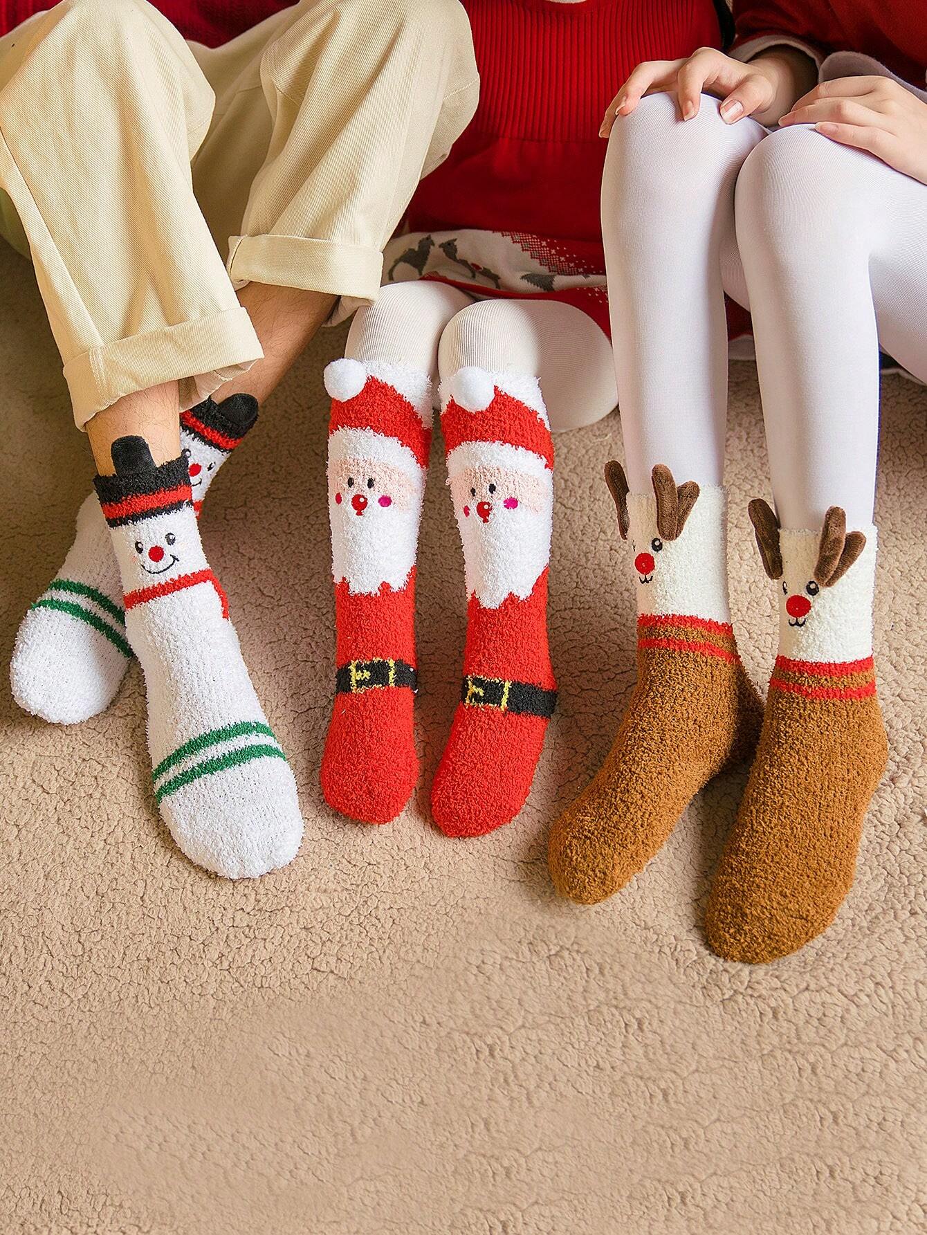 3 pairs kids Christmas fleece socks
