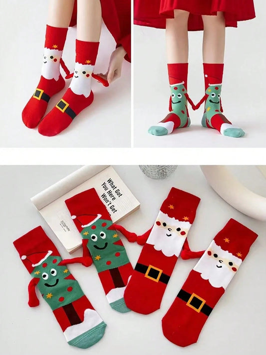 2 pairs of magnetic christmas couple holding hands socks