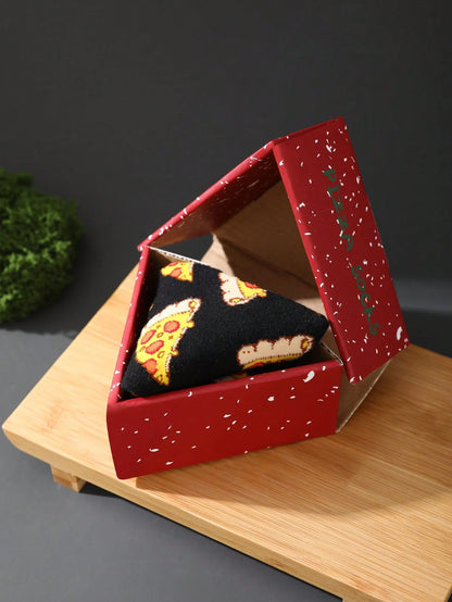 1 Pair Premium Realistic Pizza Design Mid-Calf Socks Gift Box