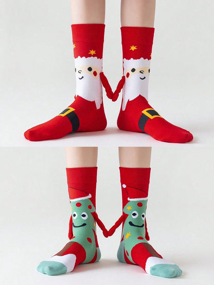 2 pairs of magnetic christmas couple holding hands socks