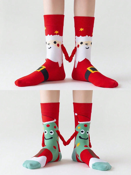 2 pairs of magnetic christmas couple holding hands socks