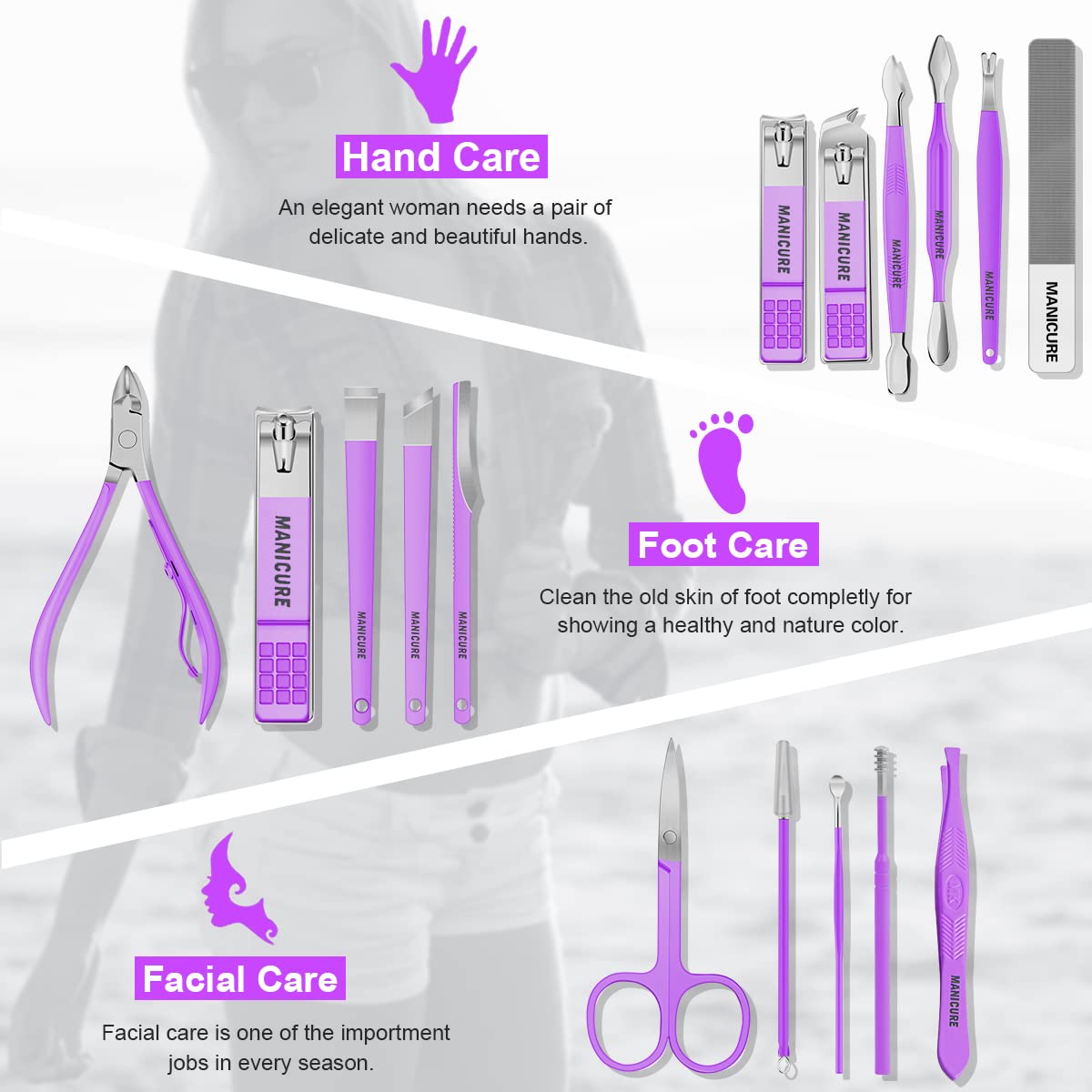 16 pcs Stainless Steel Nail Care Tools Grooming Kit