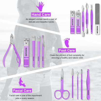 16 pcs Stainless Steel Nail Care Tools Grooming Kit