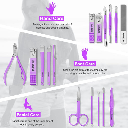 16 pcs Stainless Steel Nail Care Tools Grooming Kit