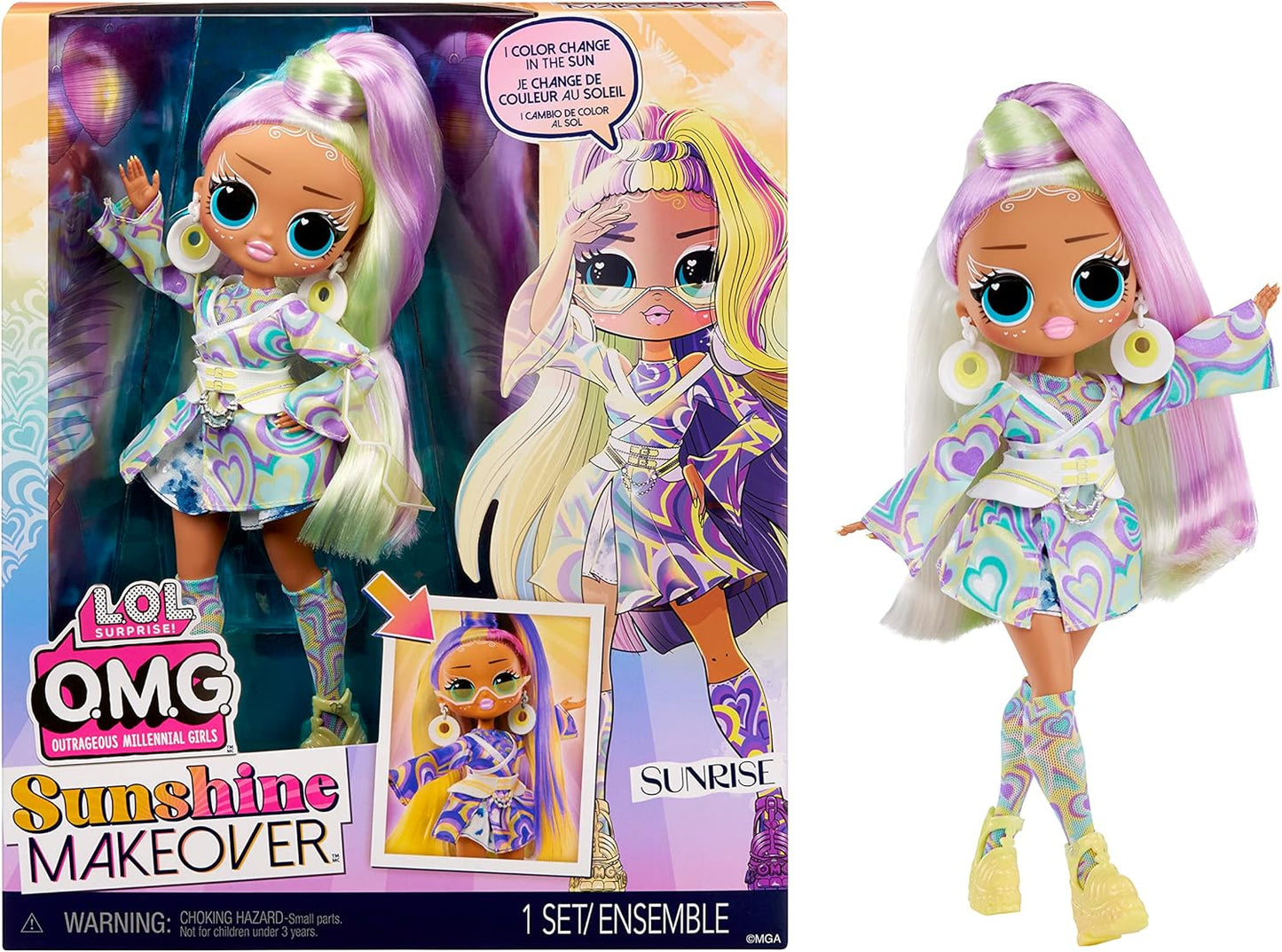 L.O.L. Surprise! OMG Sunshine Makeover Sunrise Fashion Doll, Color Change Effect