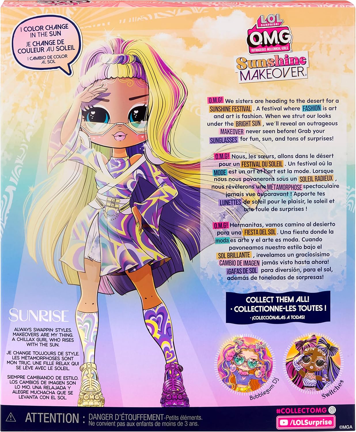 L.O.L. Surprise! OMG Sunshine Makeover Sunrise Fashion Doll, Color Change Effect