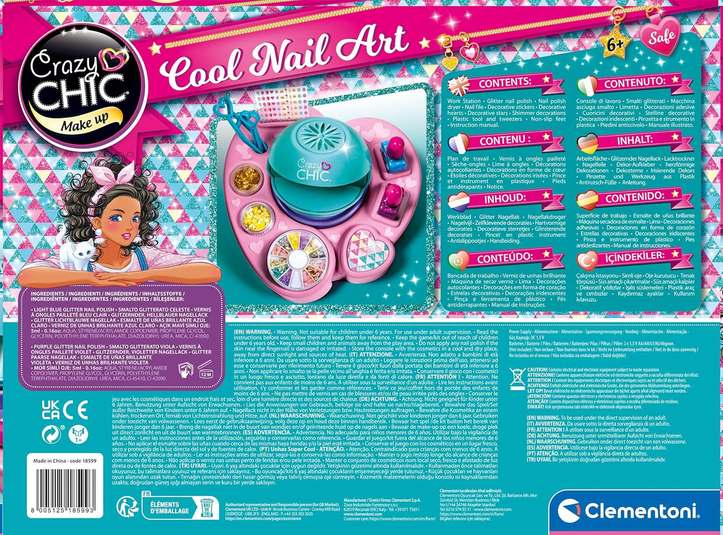 Clementoni- Crazy Chic Cool Nail Art Set for Kids
