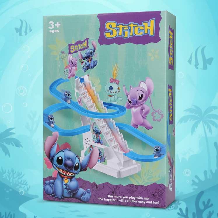 stitch-Themed Sliding Race Track Toy with Music & Lights for Kids