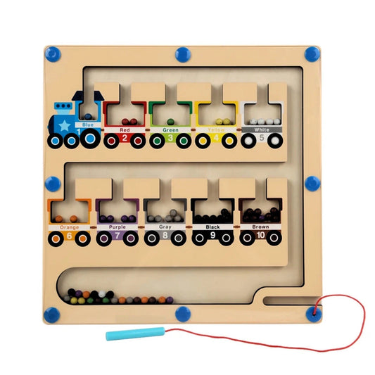 Wooden Train Number Color Magnetic Maze Early Education Montessori Activity Slot